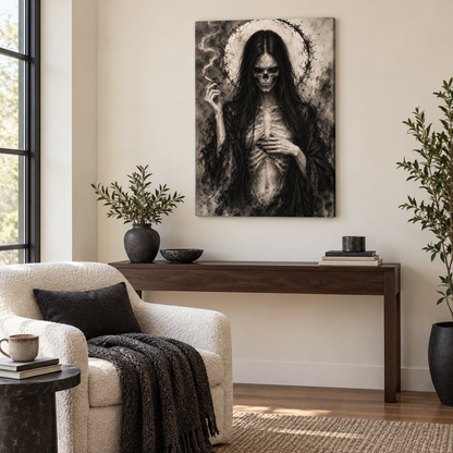 Skeletal Smoking Gothic Figure — Brown Frame room scene | AUSJOJO