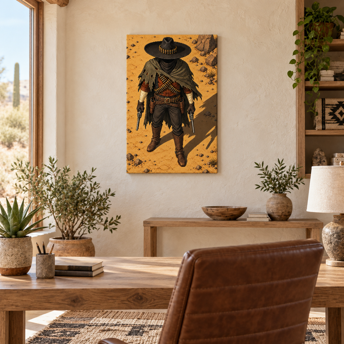 Pixel Desert Gunslinger — Stretched Canvas room scene | AUSJOJO