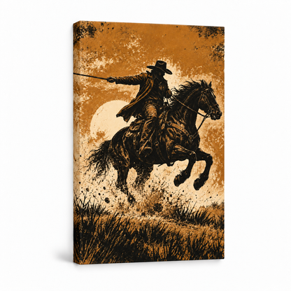 Galloping Western Rider — Stretched Canvas product view | AUSJOJO