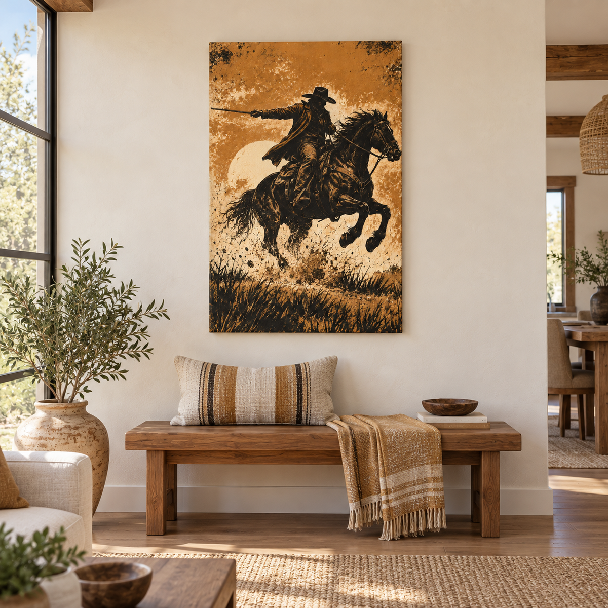 Galloping Western Rider — Black Frame room scene | AUSJOJO
