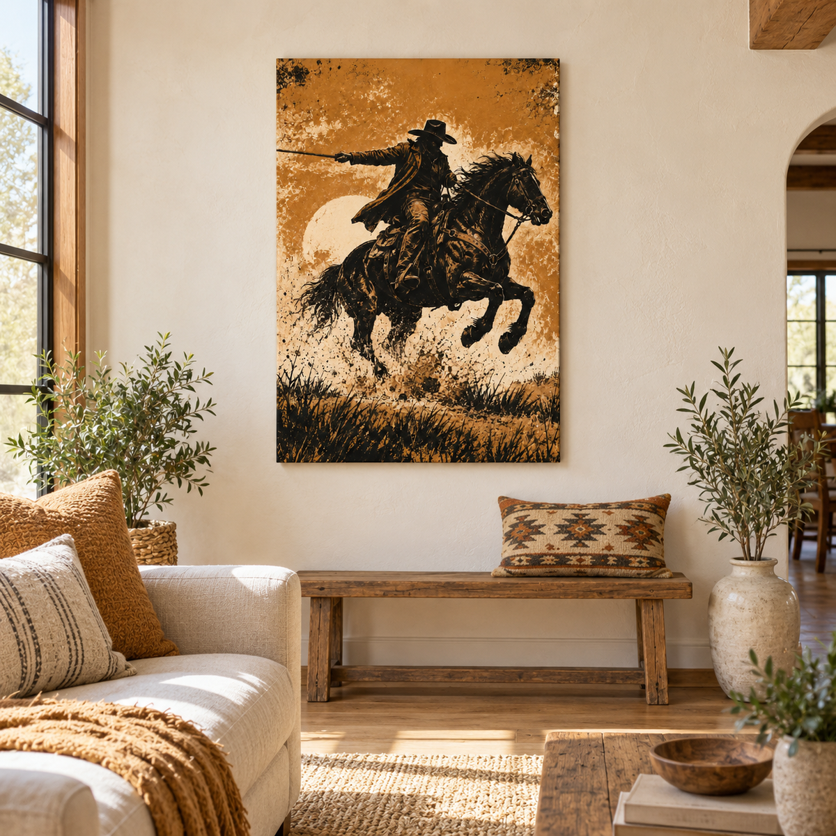 Galloping Western Rider — Brown Frame room scene | AUSJOJO
