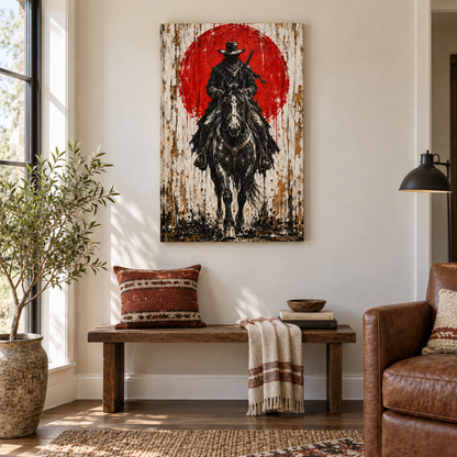 Red Sun Lone Rider — Stretched Canvas room scene | AUSJOJO