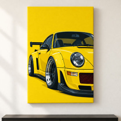 Yellow Widebody Sports Car — framed artwork main view | AUSJOJO