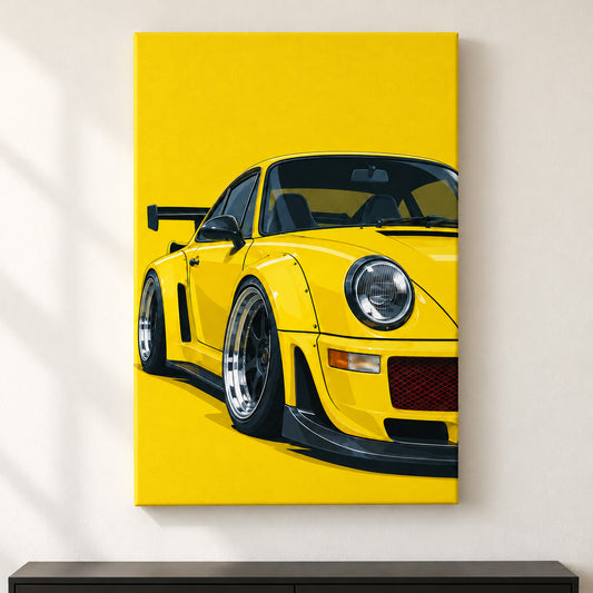 Yellow Widebody Sports Car — framed artwork main view | AUSJOJO