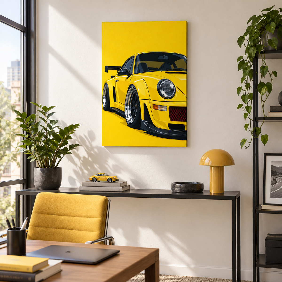 Yellow Widebody Sports Car — Stretched Canvas room scene | AUSJOJO