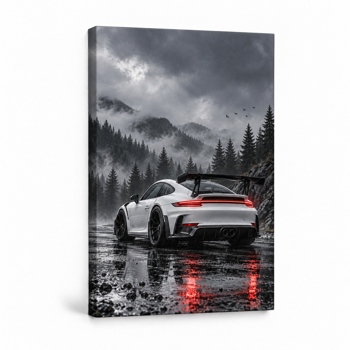 Rainy Forest Track Car — Stretched Canvas product view | AUSJOJO
