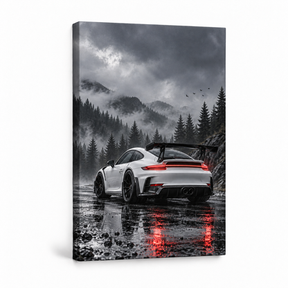 Rainy Forest Track Car — Stretched Canvas product view | AUSJOJO