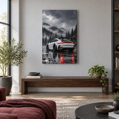 Rainy Forest Track Car — Stretched Canvas room scene | AUSJOJO