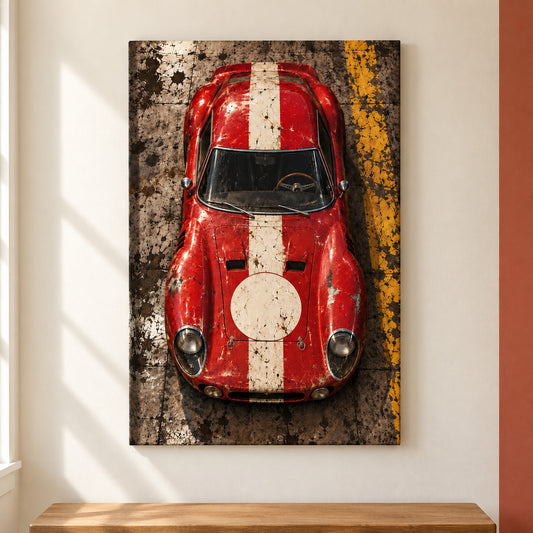 Overhead Red Vintage Racer — framed artwork main view | AUSJOJO