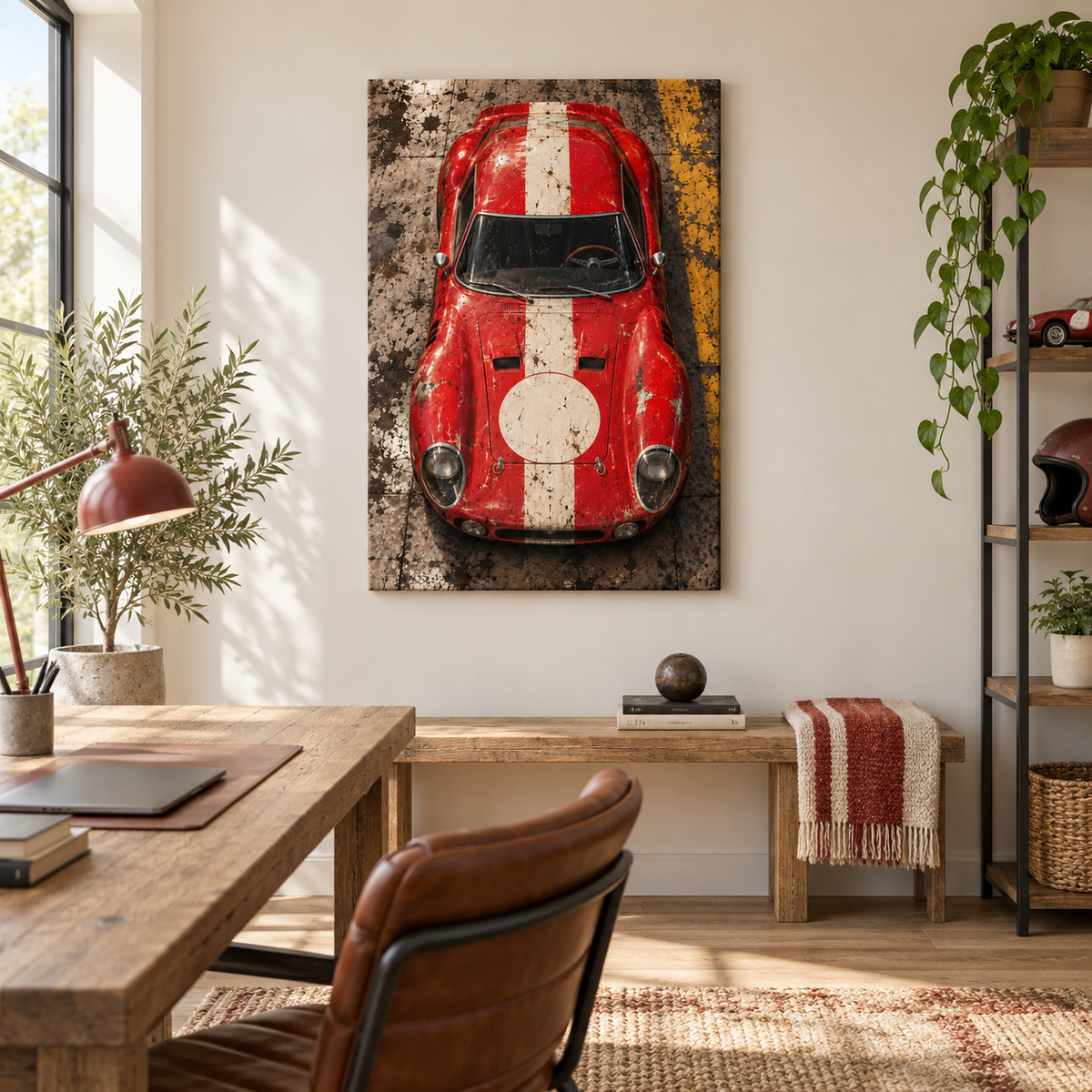 Overhead Red Vintage Racer — Black Frame room scene | AUSJOJO