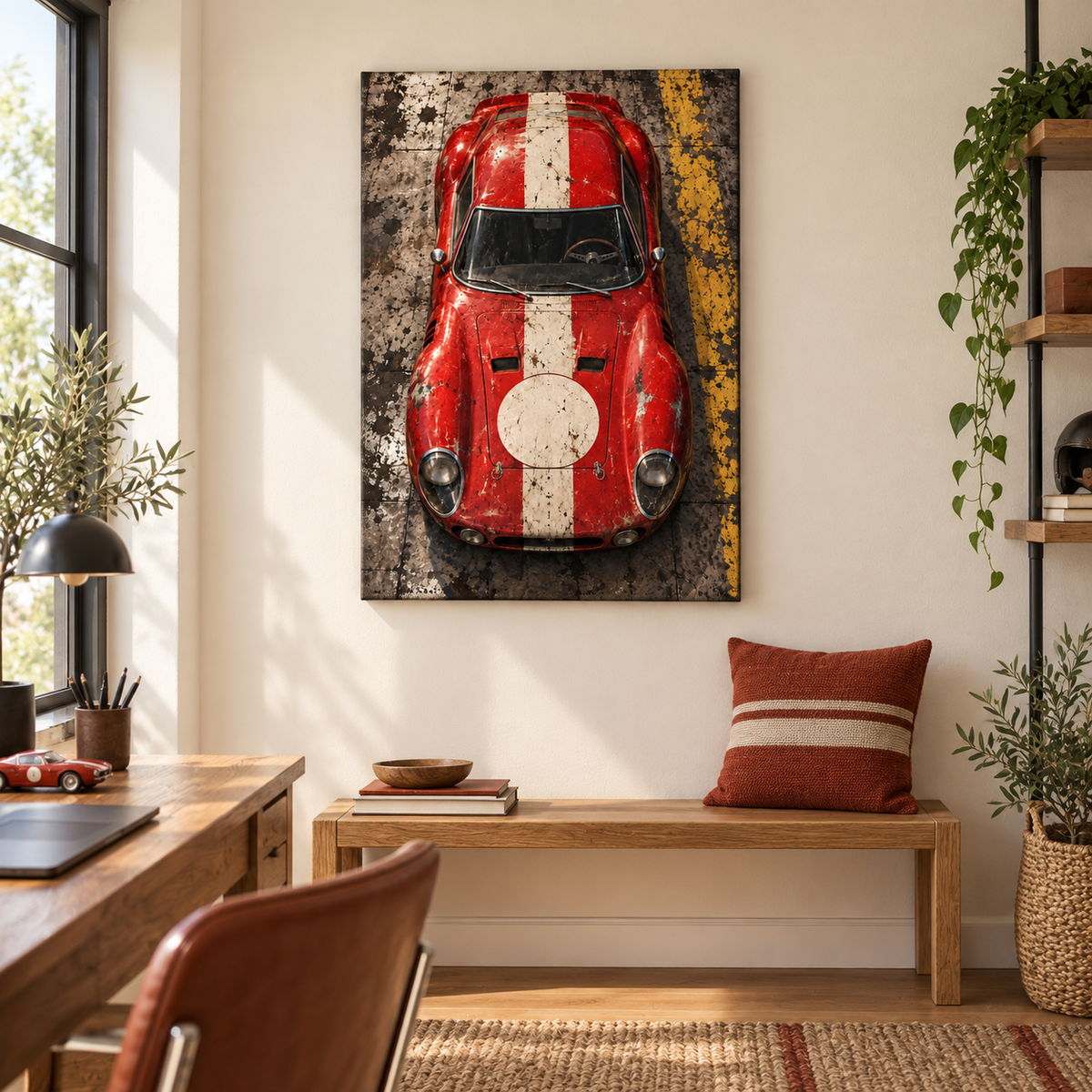 Overhead Red Vintage Racer — Brown Frame room scene | AUSJOJO