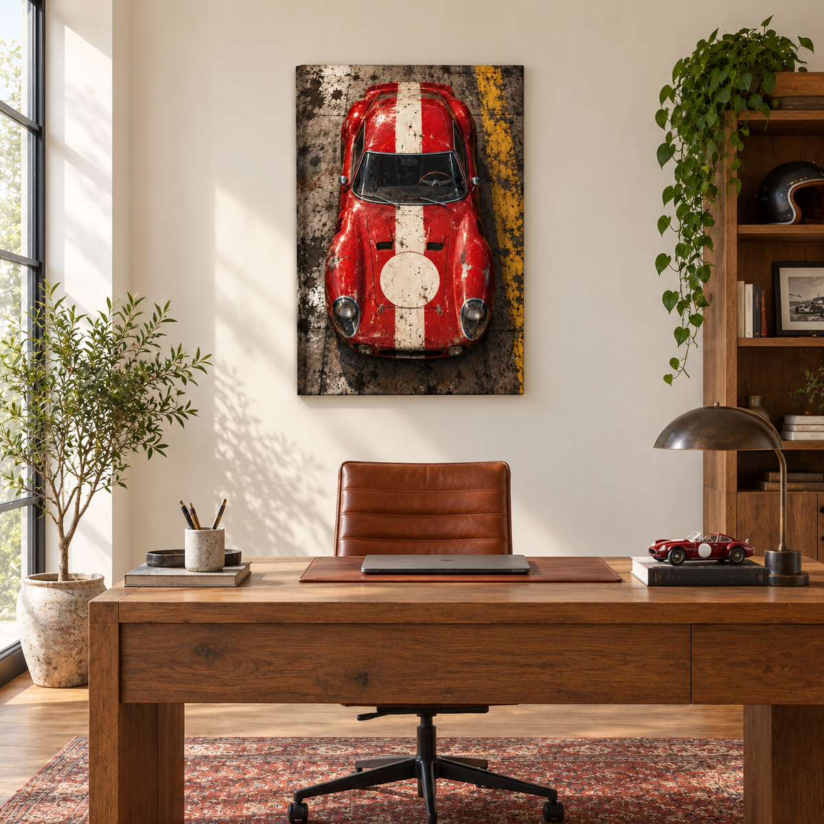Overhead Red Vintage Racer — Stretched Canvas room scene | AUSJOJO