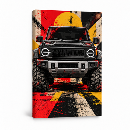 Front View Rugged Offroad Vehicle — Stretched Canvas product view | AUSJOJO