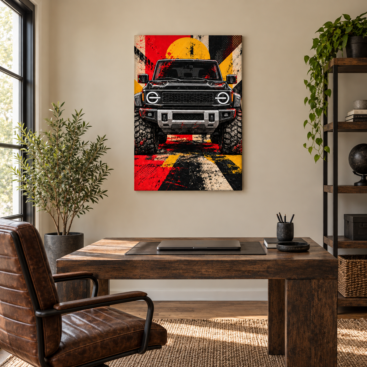 Front View Rugged Offroad Vehicle — Stretched Canvas room scene | AUSJOJO