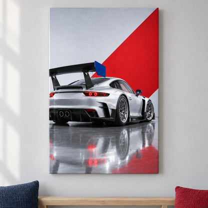 Blue Silver Studio Race Car — framed artwork main view | AUSJOJO
