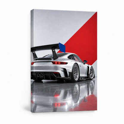 Blue Silver Studio Race Car — Stretched Canvas product view | AUSJOJO
