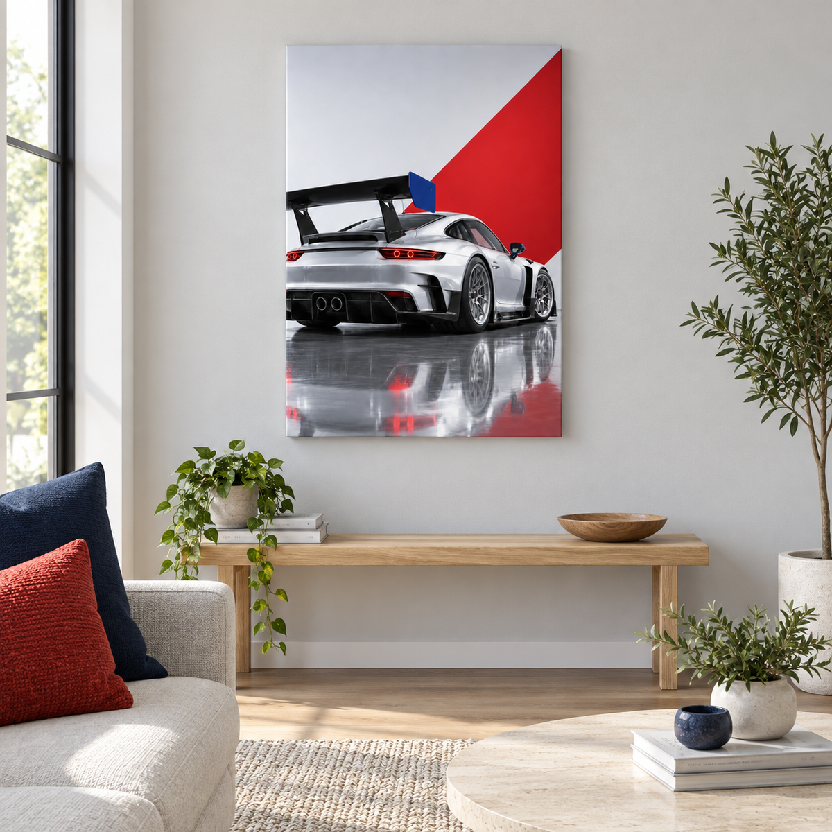 Blue Silver Studio Race Car — Brown Frame room scene | AUSJOJO