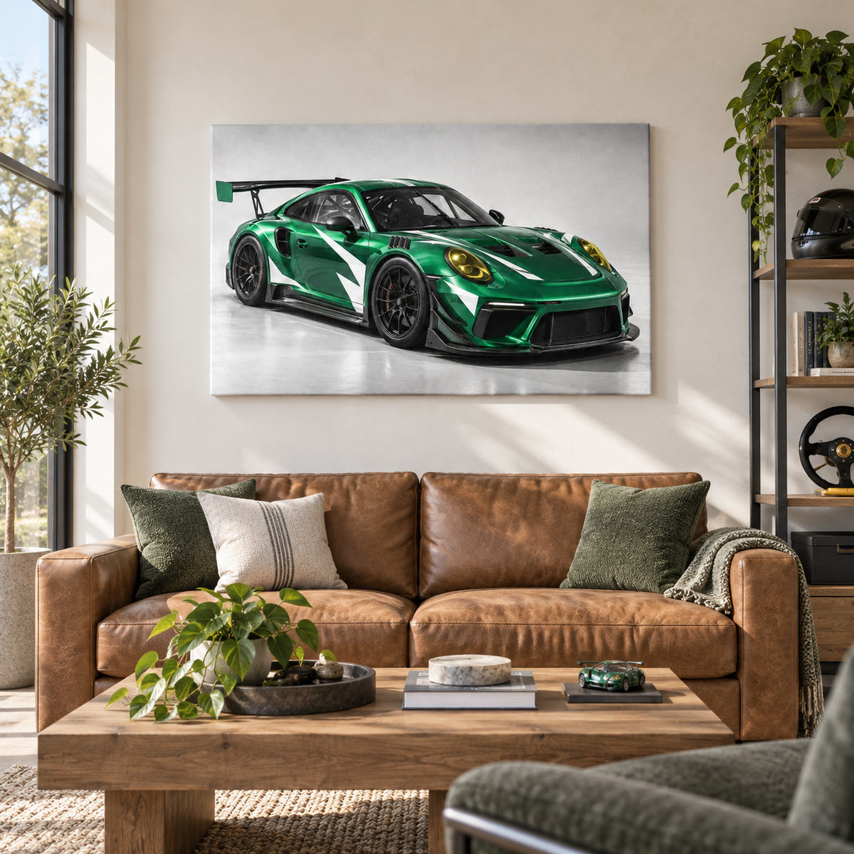 Green GT Oblique Studio Landscape — Stretched Canvas room scene | AUSJOJO