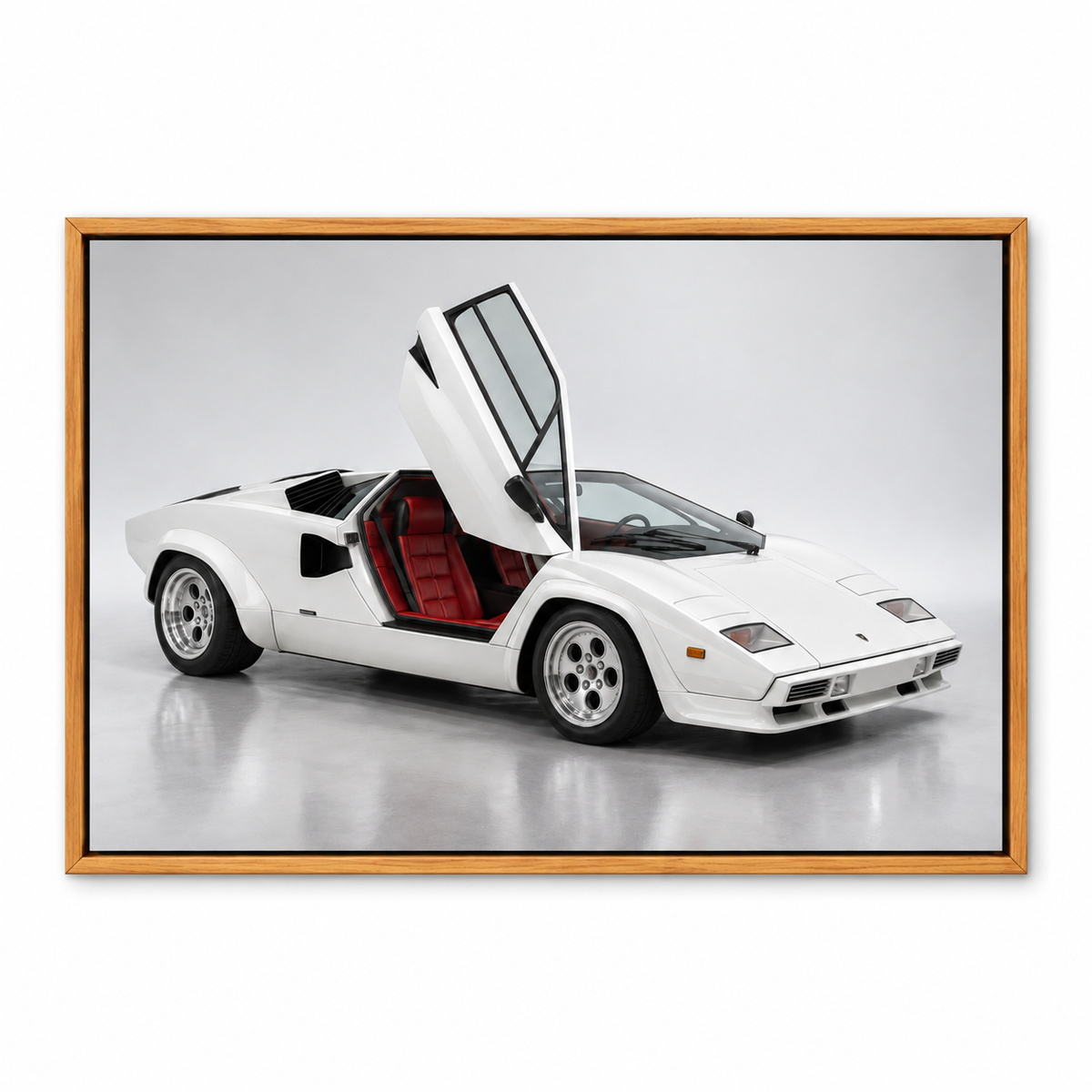 White Scissor Door Exotic Landscape — Brown Frame finish product view | AUSJOJO