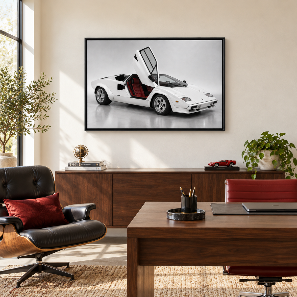 White Scissor Door Exotic Landscape — Black Frame room scene | AUSJOJO