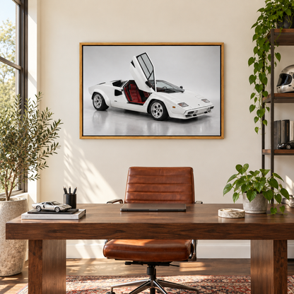 White Scissor Door Exotic Landscape — Brown Frame room scene | AUSJOJO