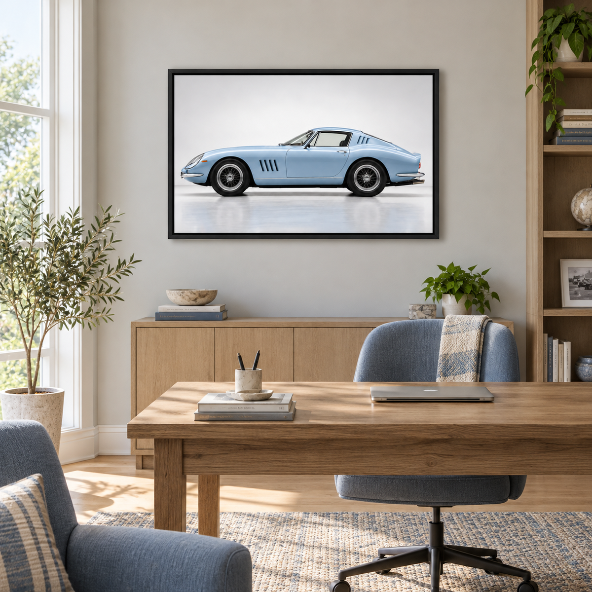 Pale Blue Streamliner Profile Landscape — Black Frame room scene | AUSJOJO