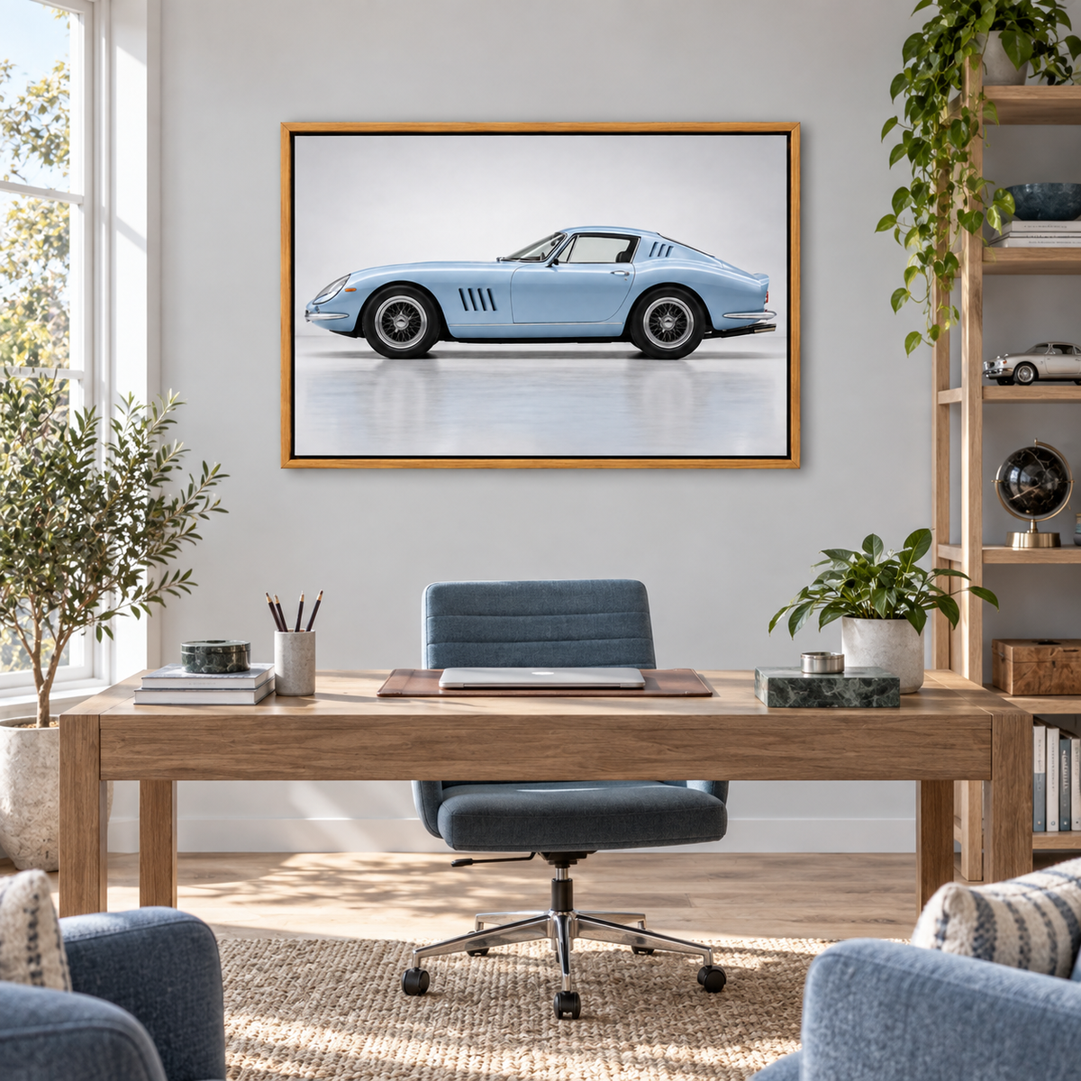 Pale Blue Streamliner Profile Landscape — Brown Frame room scene | AUSJOJO