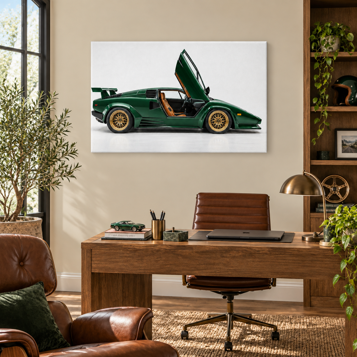 Emerald Scissor Door Classic Landscape — Stretched Canvas room scene | AUSJOJO