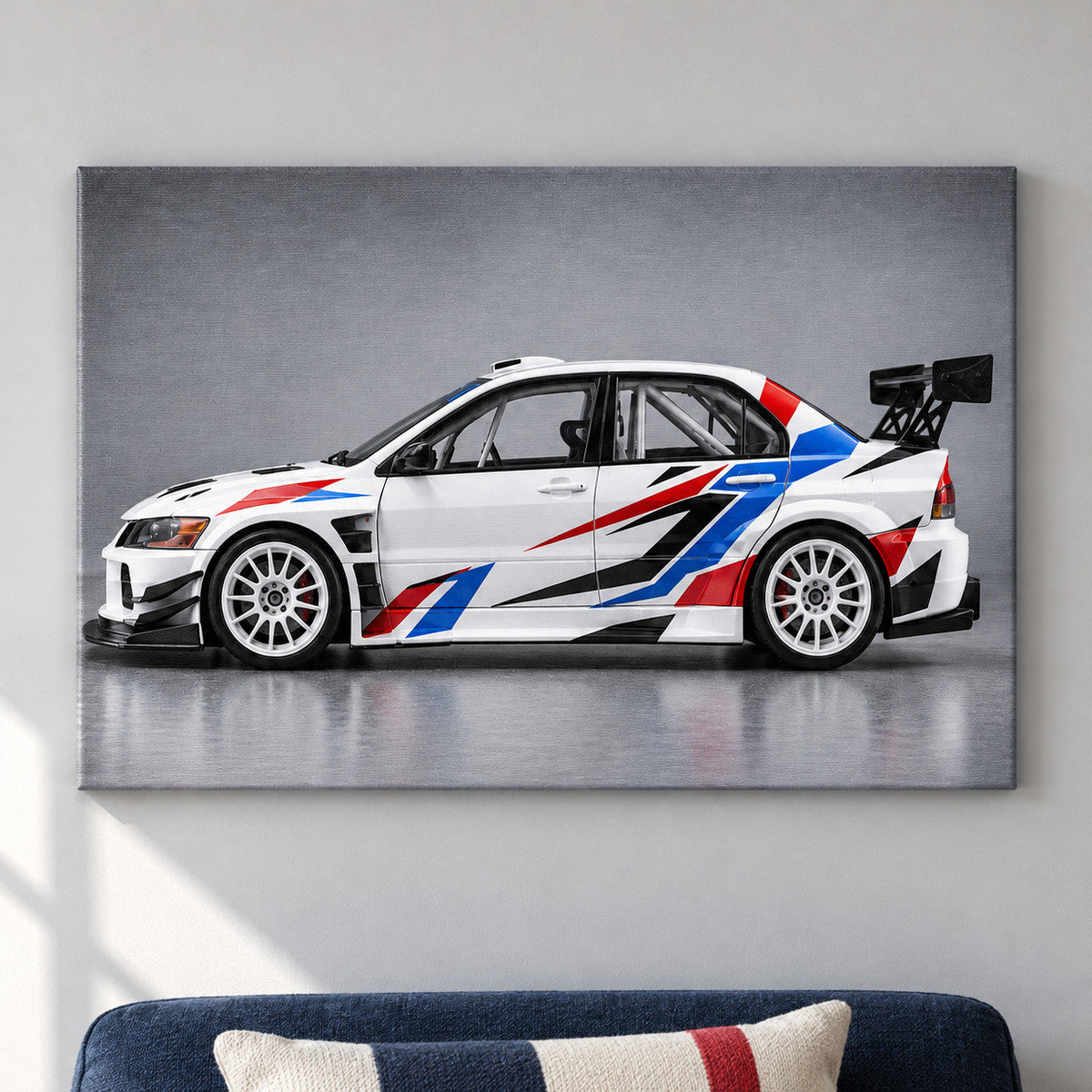 White Striped Rally Model Landscape — framed artwork main view | AUSJOJO