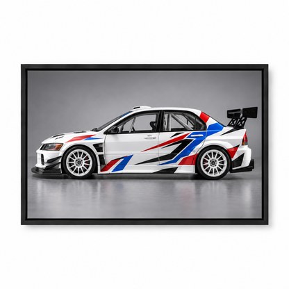 White Striped Rally Model Landscape — Black Frame finish product view | AUSJOJO