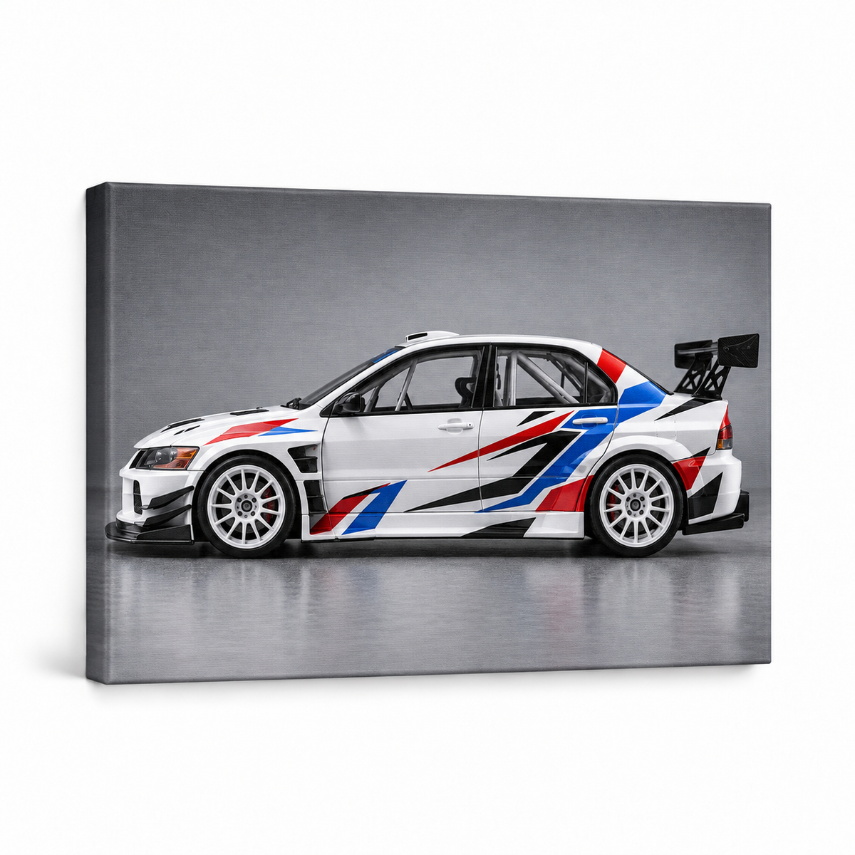White Striped Rally Model Landscape — Stretched Canvas product view | AUSJOJO