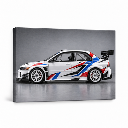 White Striped Rally Model Landscape — Stretched Canvas product view | AUSJOJO