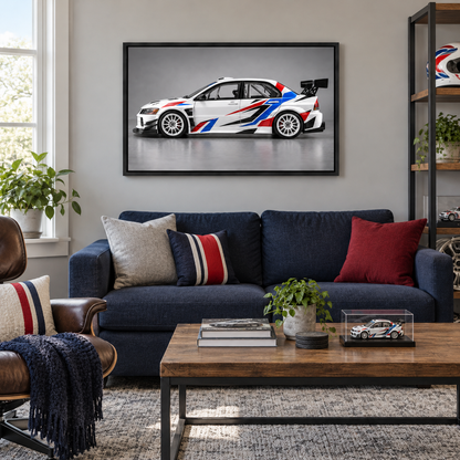 White Striped Rally Model Landscape — Black Frame room scene | AUSJOJO