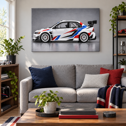 White Striped Rally Model Landscape — Stretched Canvas room scene | AUSJOJO