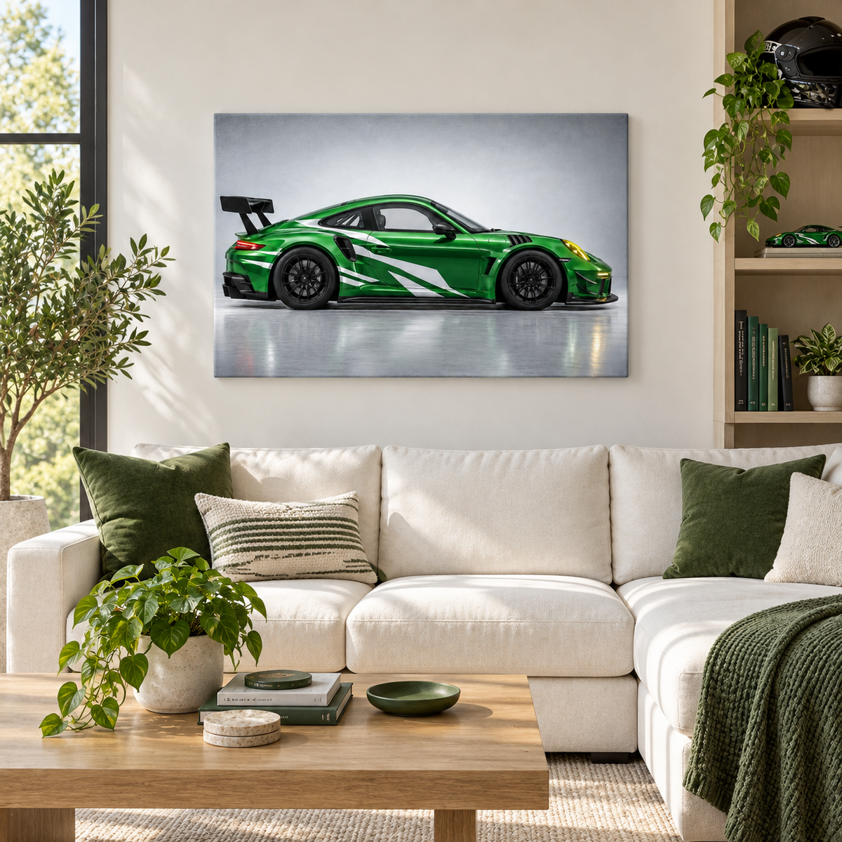 Green GT Side Profile Landscape — Stretched Canvas room scene | AUSJOJO