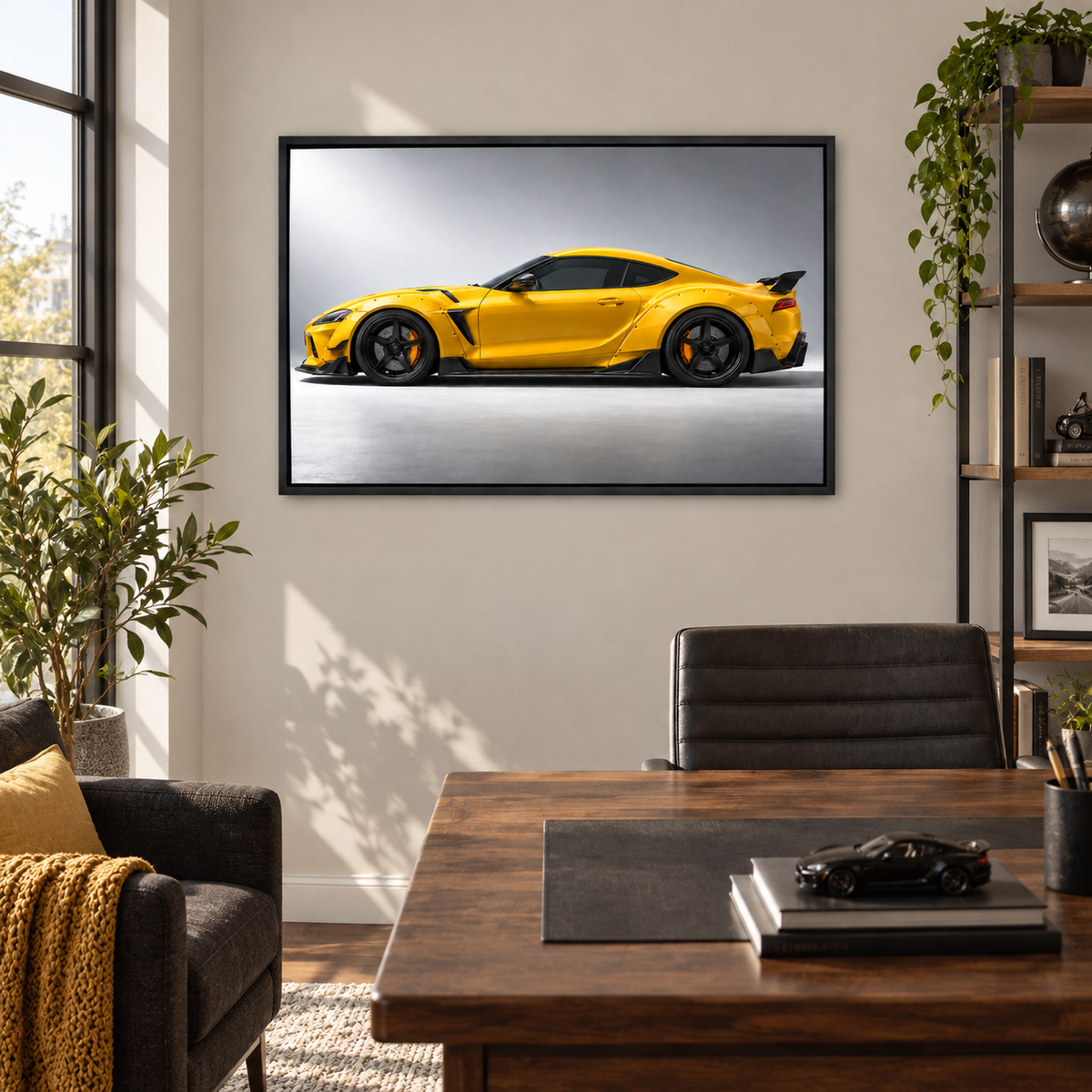 Yellow Widebody Tuner Profile Landscape — Black Frame room scene | AUSJOJO