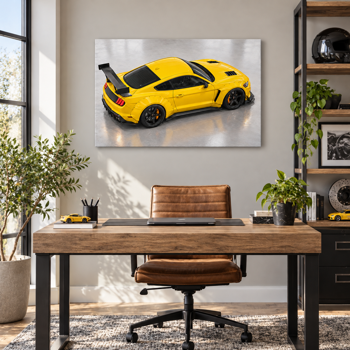 Yellow Widebody Overhead Landscape — Stretched Canvas room scene | AUSJOJO