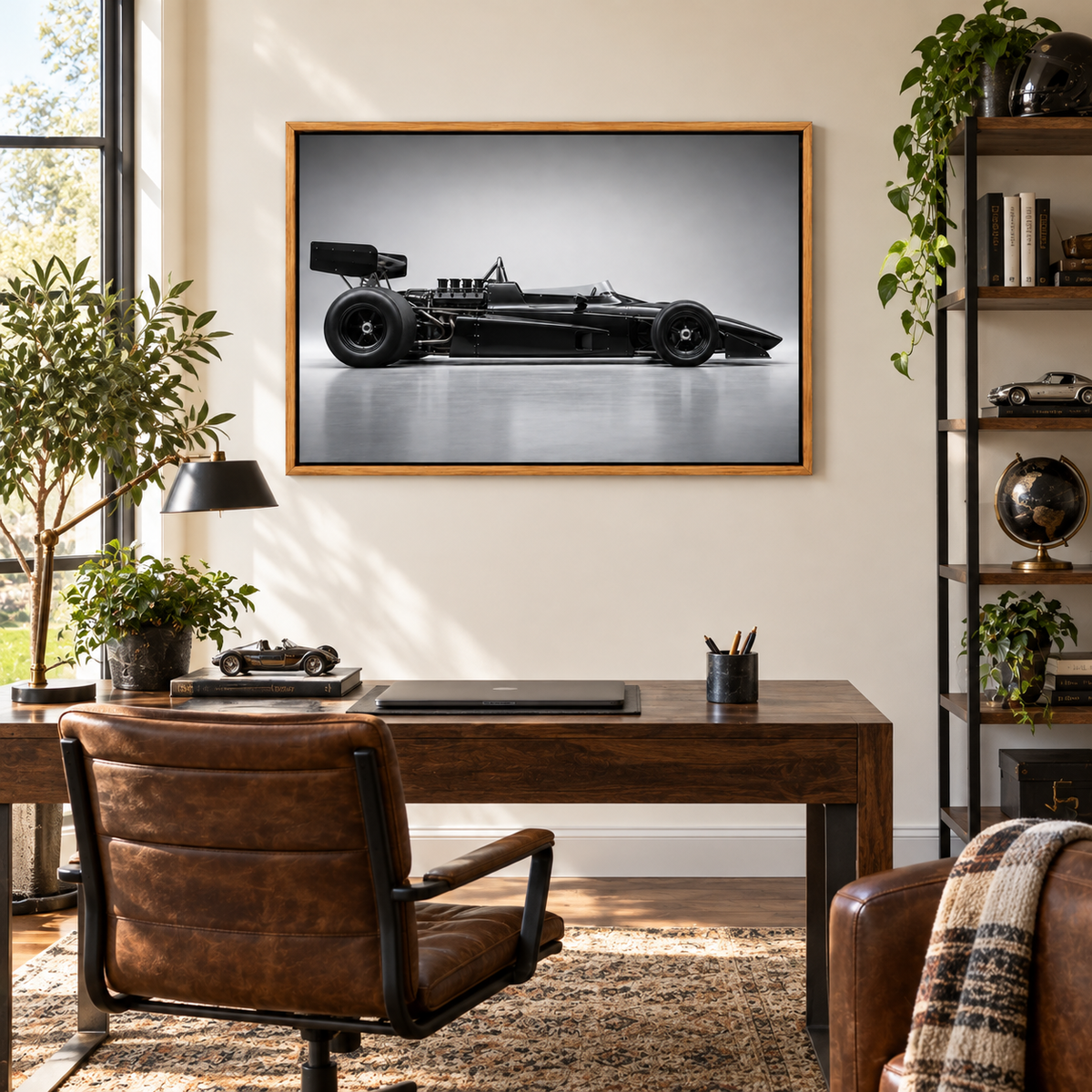Black Vintage Racer Profile Landscape — Brown Frame room scene | AUSJOJO