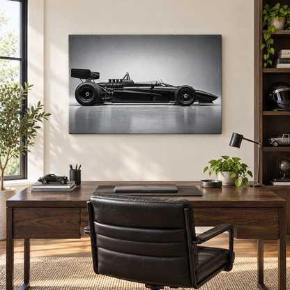 Black Vintage Racer Profile Landscape — Stretched Canvas room scene | AUSJOJO