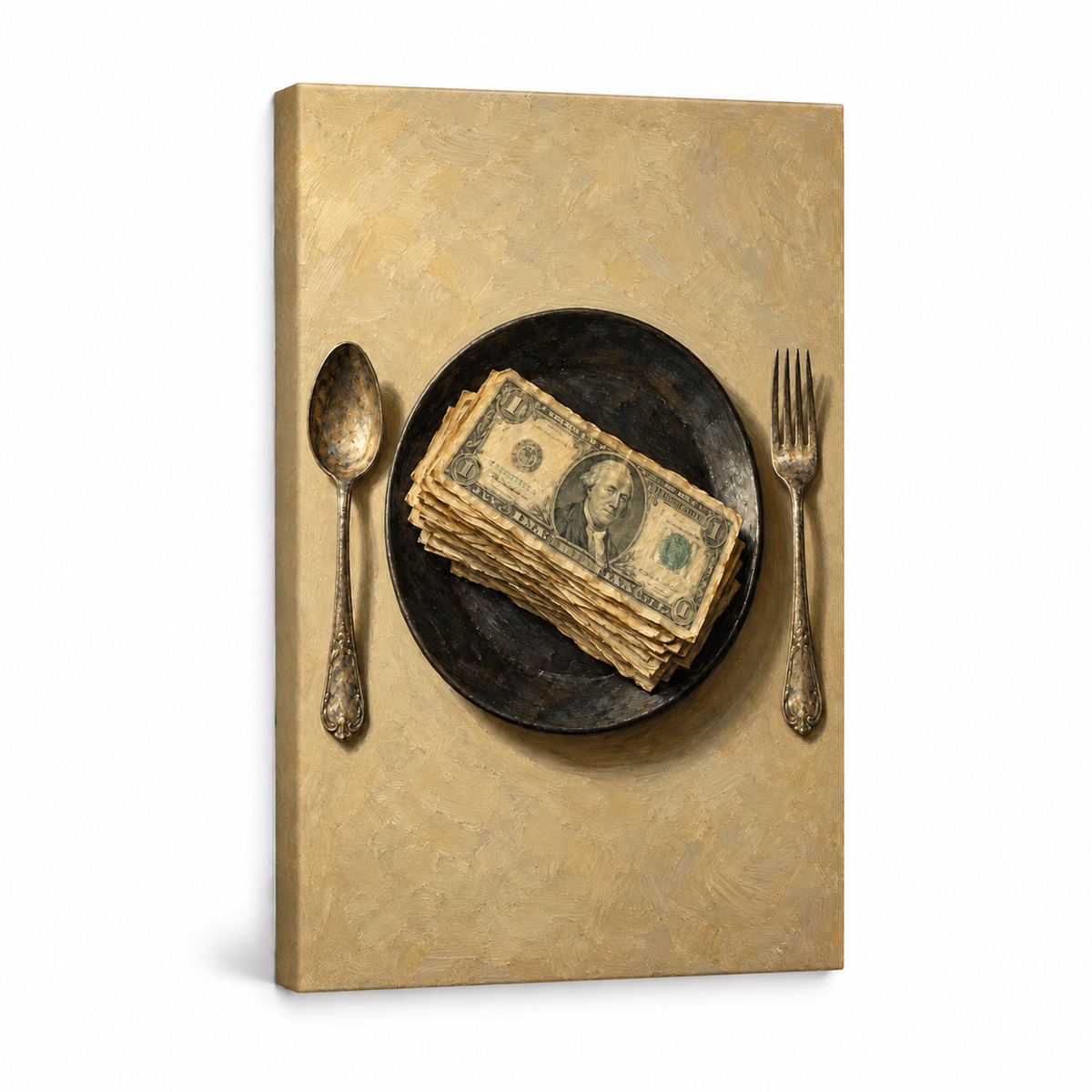 Money Meal Still Life — Stretched Canvas product view | AUSJOJO