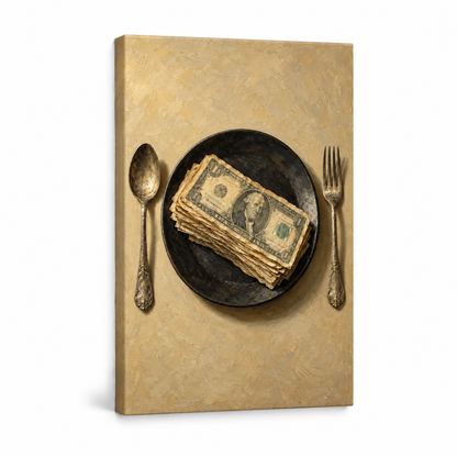 Money Meal Still Life — Stretched Canvas product view | AUSJOJO