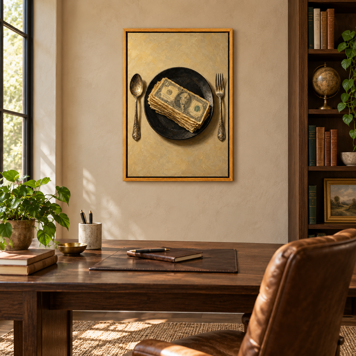 Money Meal Still Life — Brown Frame room scene | AUSJOJO