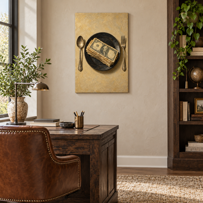 Money Meal Still Life — Stretched Canvas room scene | AUSJOJO