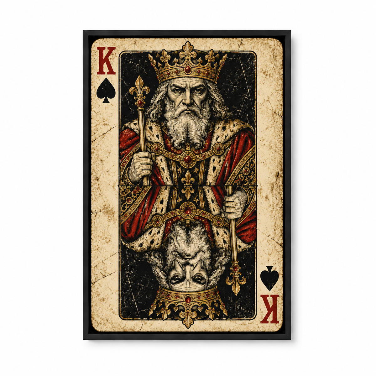 Distressed Spade King — Black Frame finish product view | AUSJOJO
