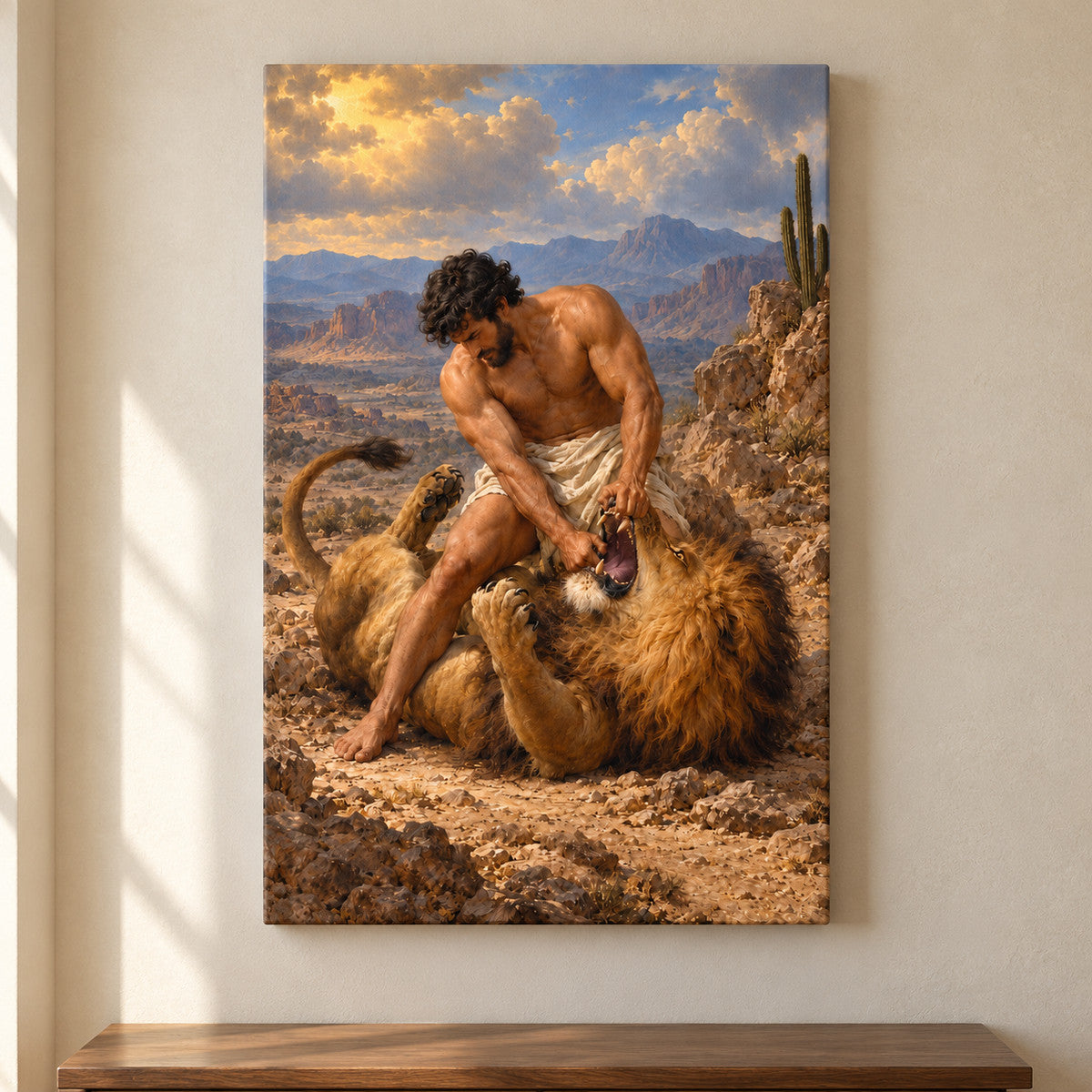 Mythic Hero and Lion — framed artwork main view | AUSJOJO