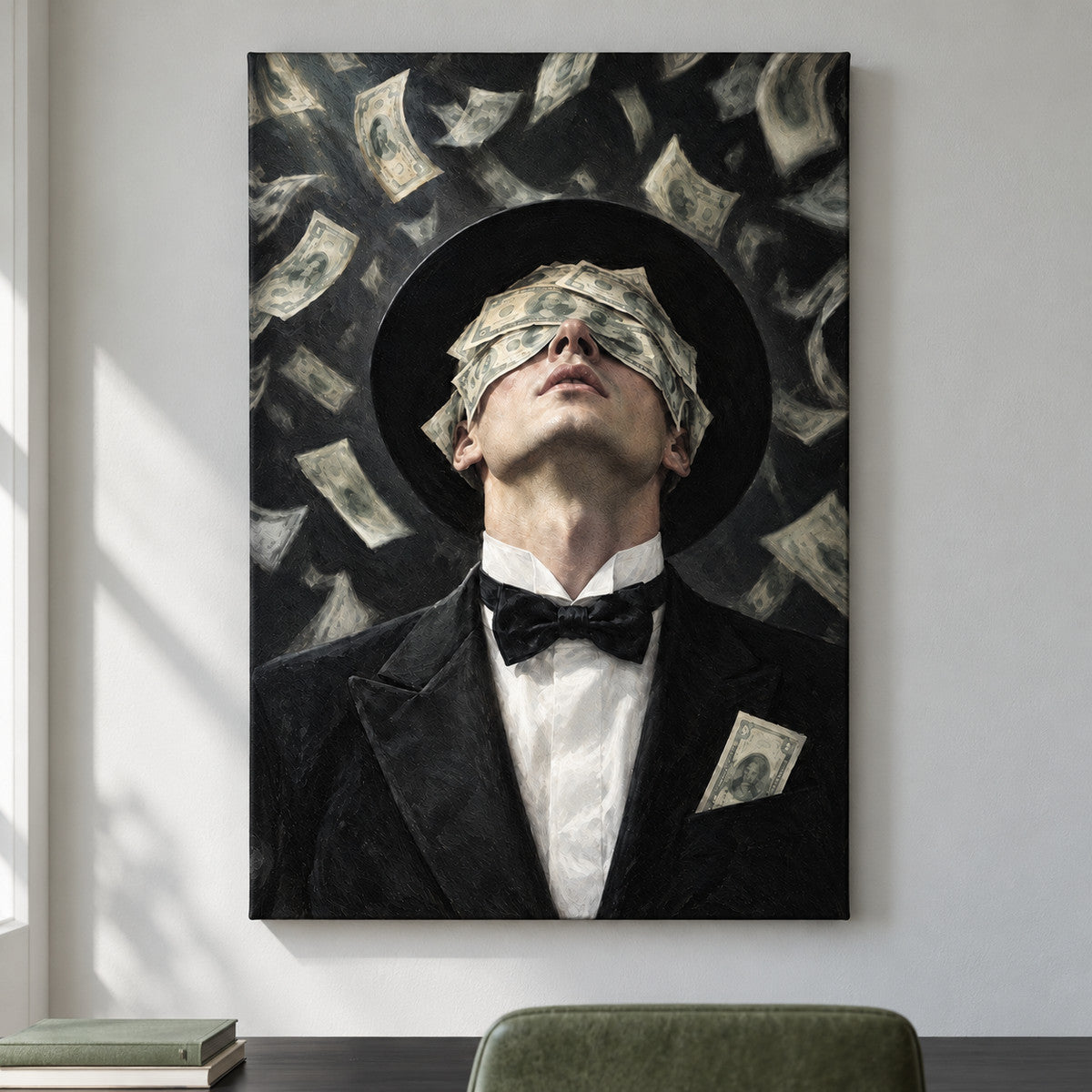 Wealth Blindfold Gentleman — framed artwork main view | AUSJOJO