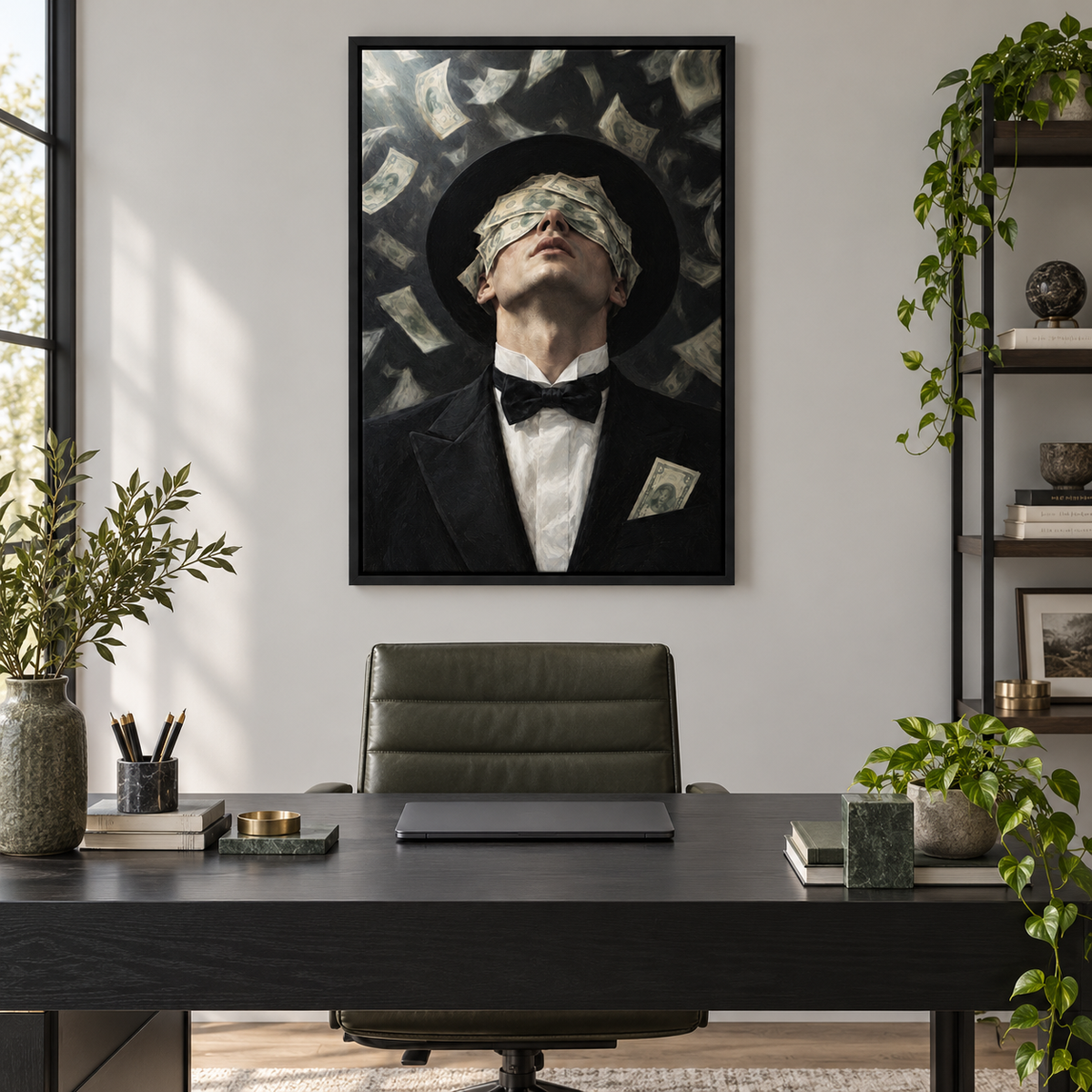 Wealth Blindfold Gentleman — Black Frame room scene | AUSJOJO