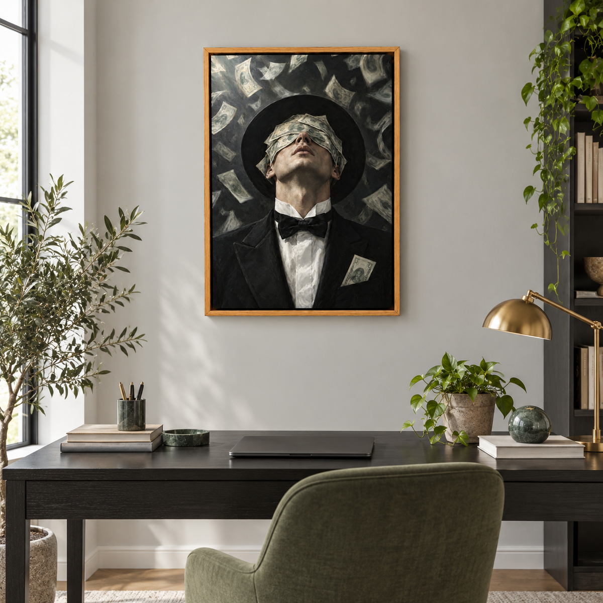 Wealth Blindfold Gentleman — Brown Frame room scene | AUSJOJO