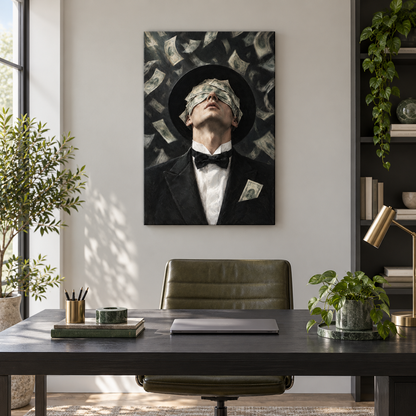 Wealth Blindfold Gentleman — Stretched Canvas room scene | AUSJOJO