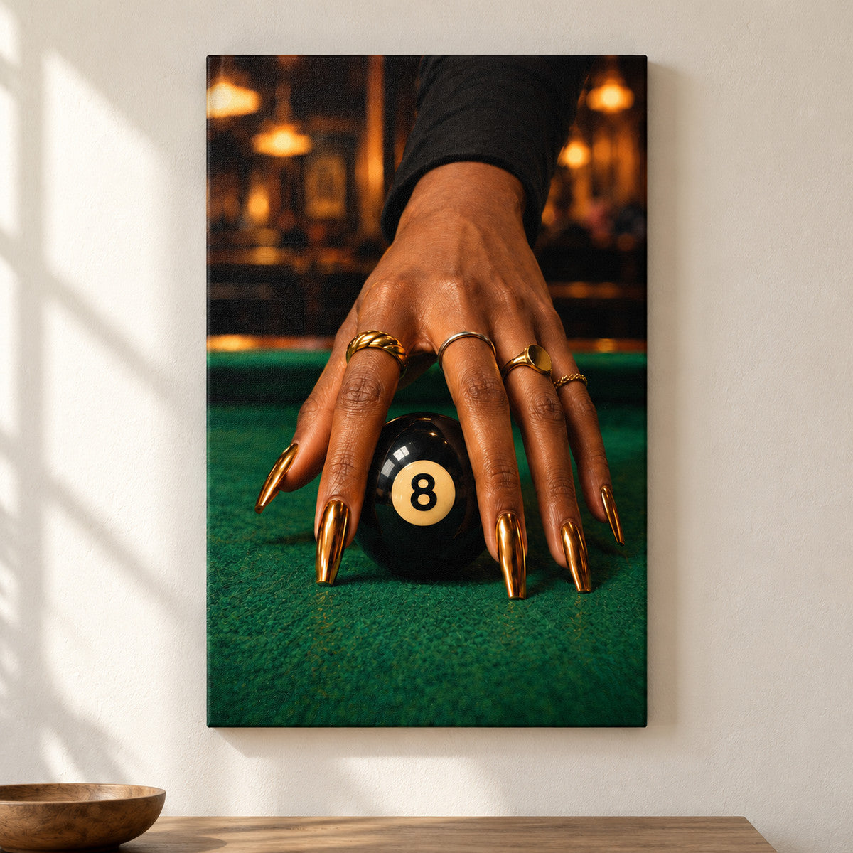 Golden Nails Eight Ball — framed artwork main view | AUSJOJO